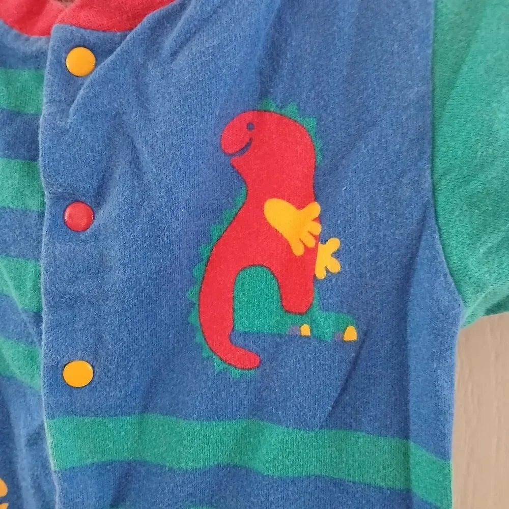 Vintage 90s Gymboree Dinosaur Colorblock Patch Striped One Piece Jumpsuit S